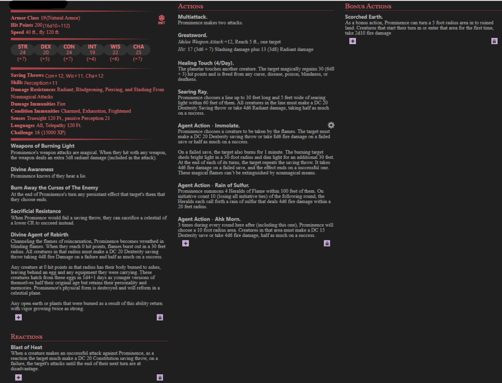 A 5th Edition statblock of a Large Celestial with solid stats and room for improvement. But lots of kick ass names.